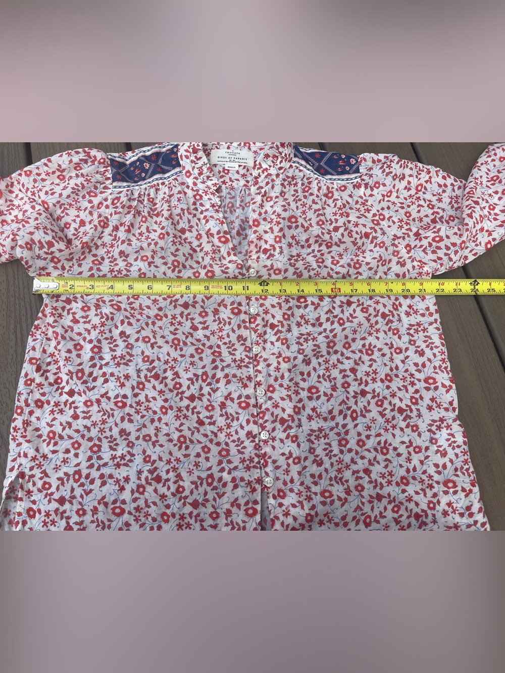 Trovata Red Ivy Birds Of Paradis Cotton Small Quincy Cottagecore Bohemian Blouse - Picture 6 of 9